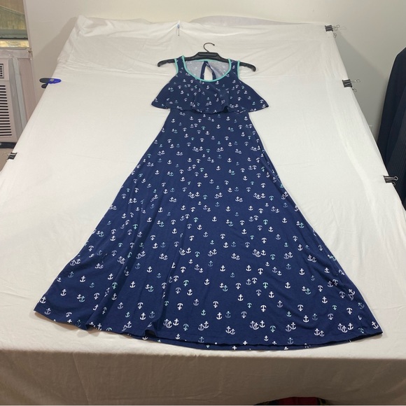 SO Maxi Stretch Dress Tank top sleeves anchor pattern Casual dress size 16 - Picture 1 of 14